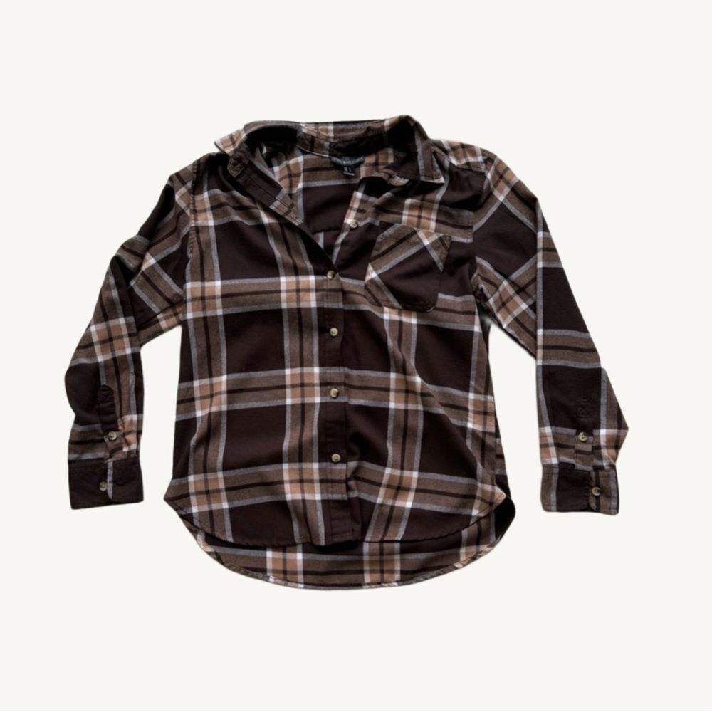 streetwear society brown toned flannel button down